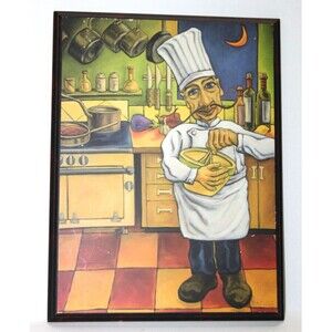 Will Rafuse Chef Henri Decoupage Wood Wall Plaque 10.5x8 Restaurant Kitchen